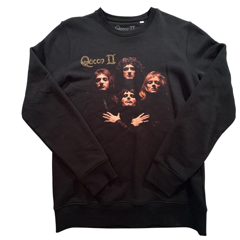 Queen II Sweatshirt Mens Small Black 50th Anniversary Graphic Rock Band Pullover